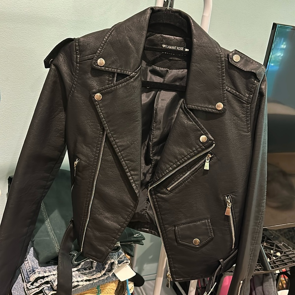 Black Faux Leather Jacket Cropped